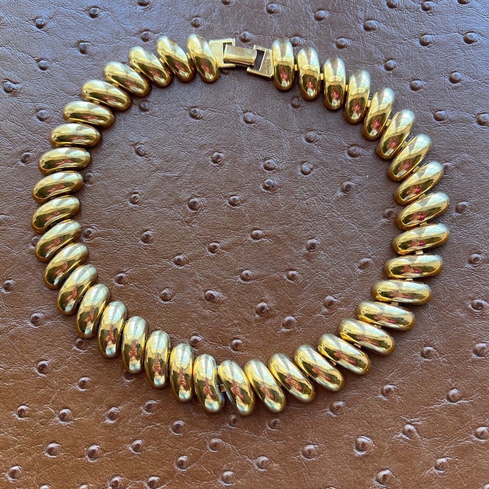 Vintage 80s Napier Chunky Link   Gold Tone Collar Choker Necklace 16”